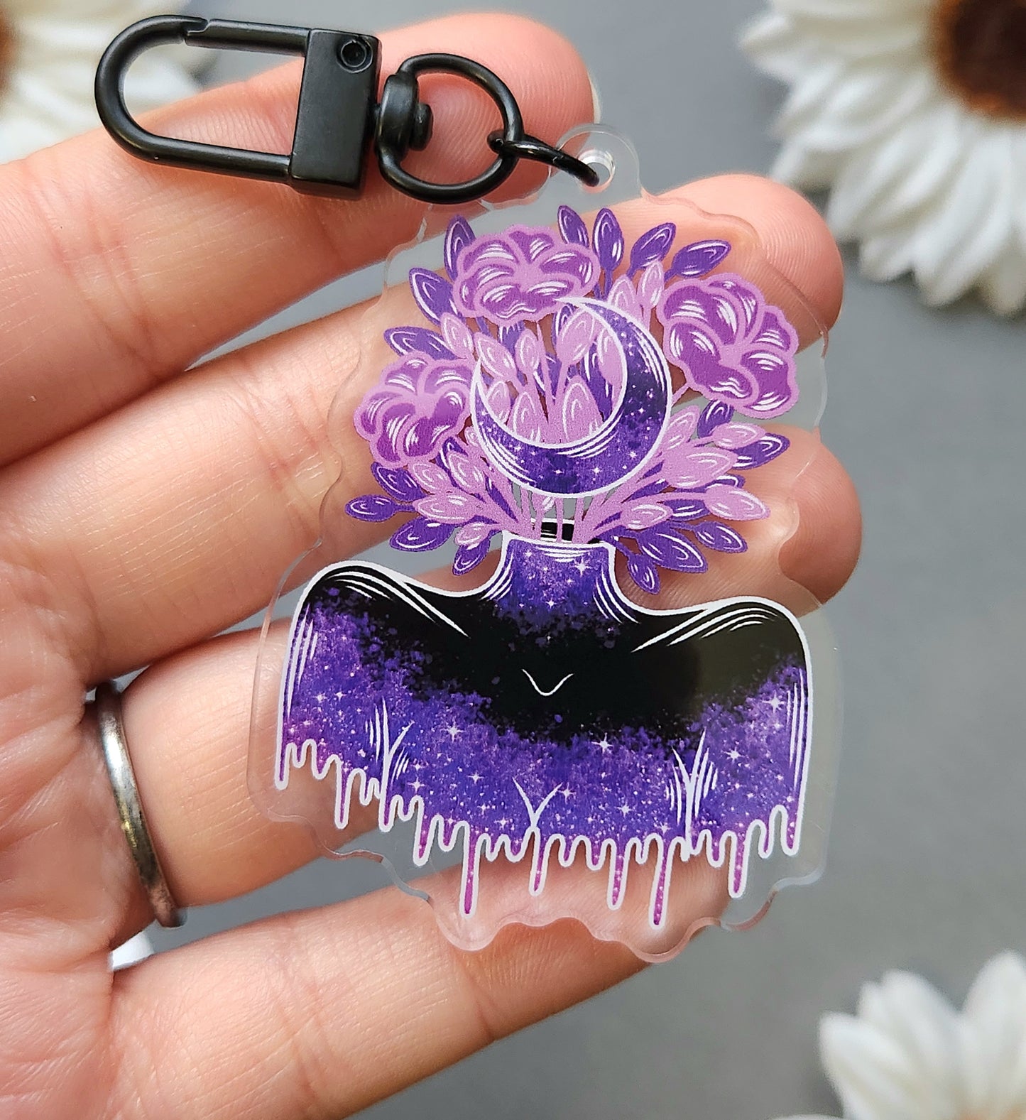 Purple Poppy Moon Head Woman 2.5-inch Acrylic Keychain