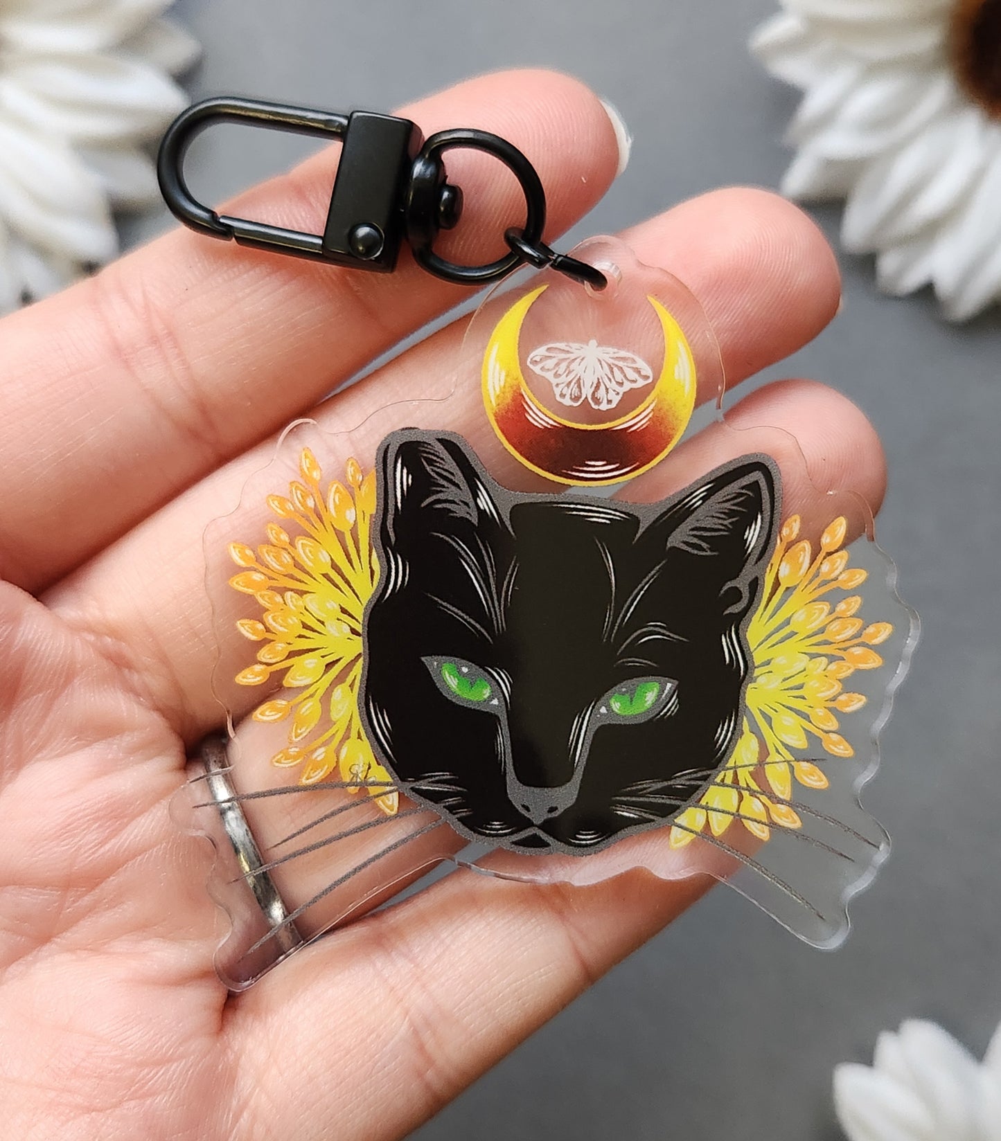 Black Cat With Green Eyes 2.5-inch Acrylic Keychain