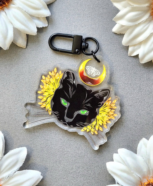 Black Cat With Green Eyes 2.5-inch Acrylic Keychain