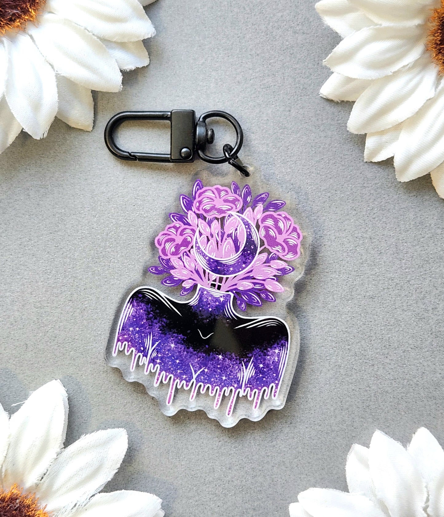 Purple Poppy Moon Head Woman 2.5-inch Acrylic Keychain