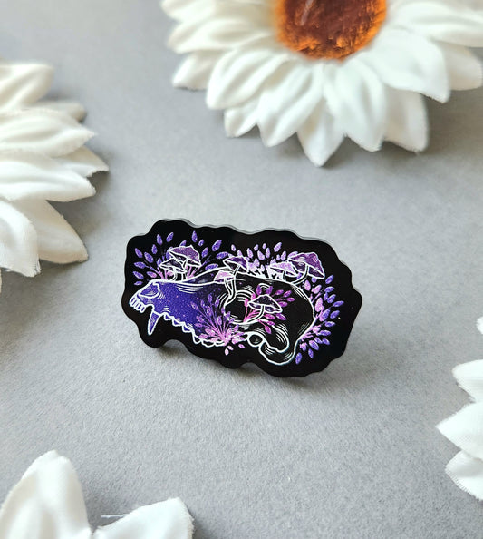 Purple Mushroom Fox Skull 1.5-inch Acrylic Pin