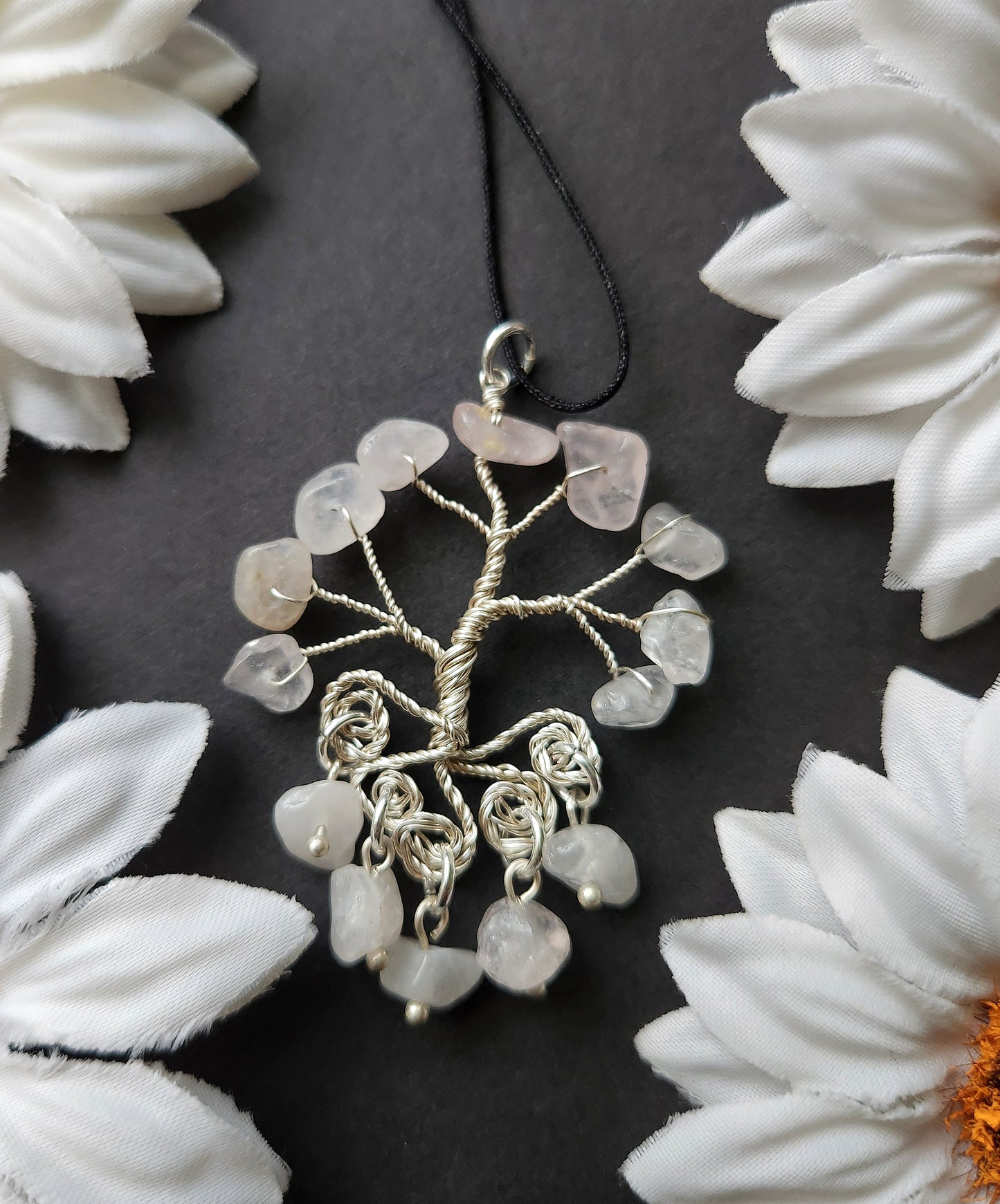 Rose Quartz Wire Wrapped Tree Pendant