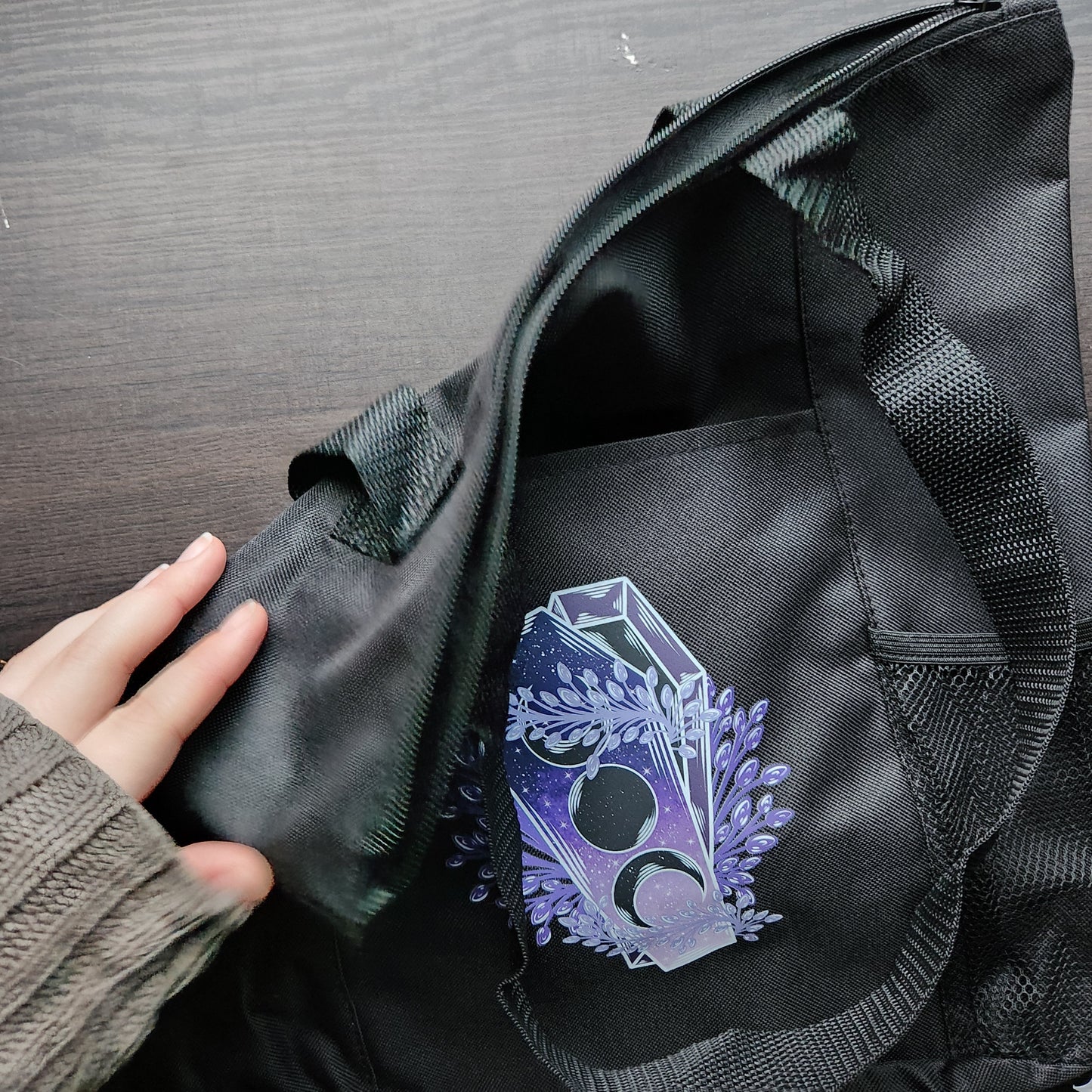 Purple Raven Heat Transfer Black Shoulder Bag