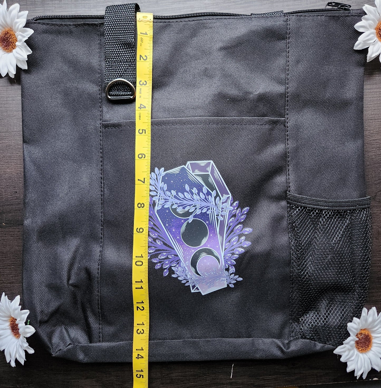 Purple Raven Heat Transfer Black Shoulder Bag