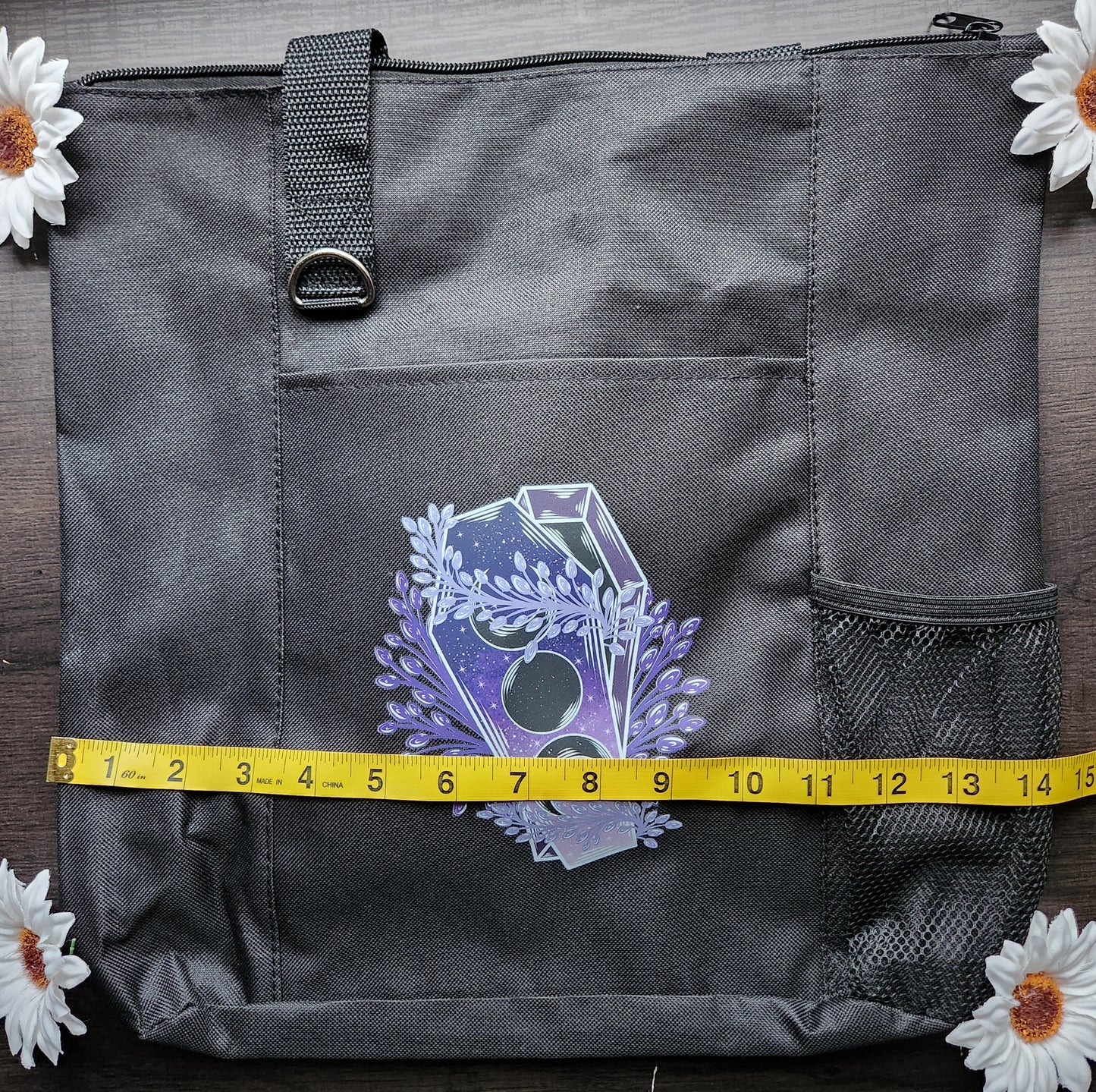 Purple Flower Moon Heat Transfer Black Shoulder Bag