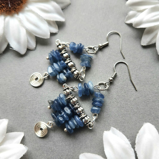 Blue Kyanite Silver Wire Wrapped Earrings