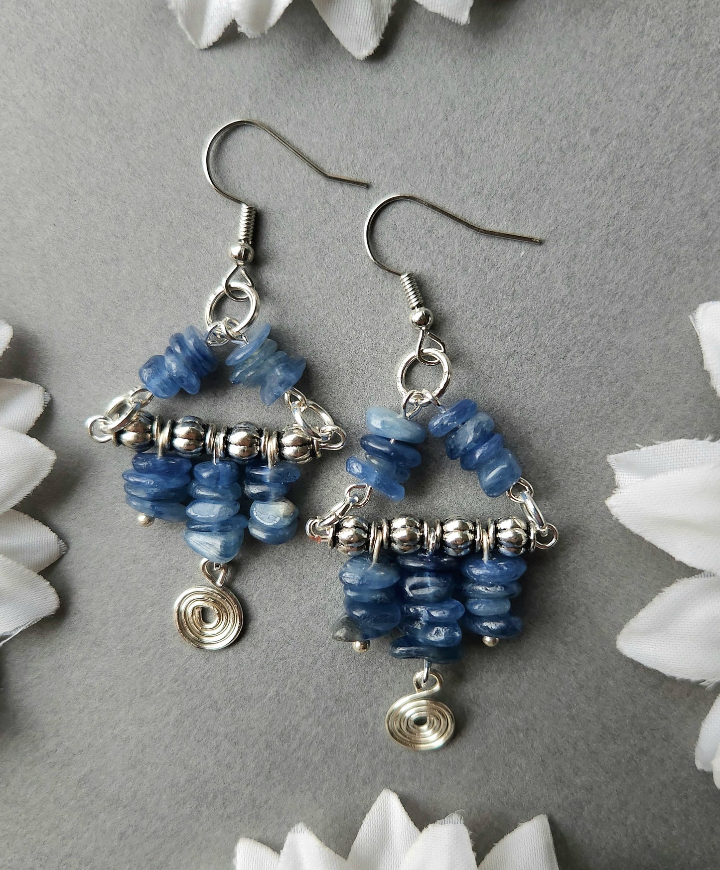 Blue Kyanite Silver Wire Wrapped Earrings