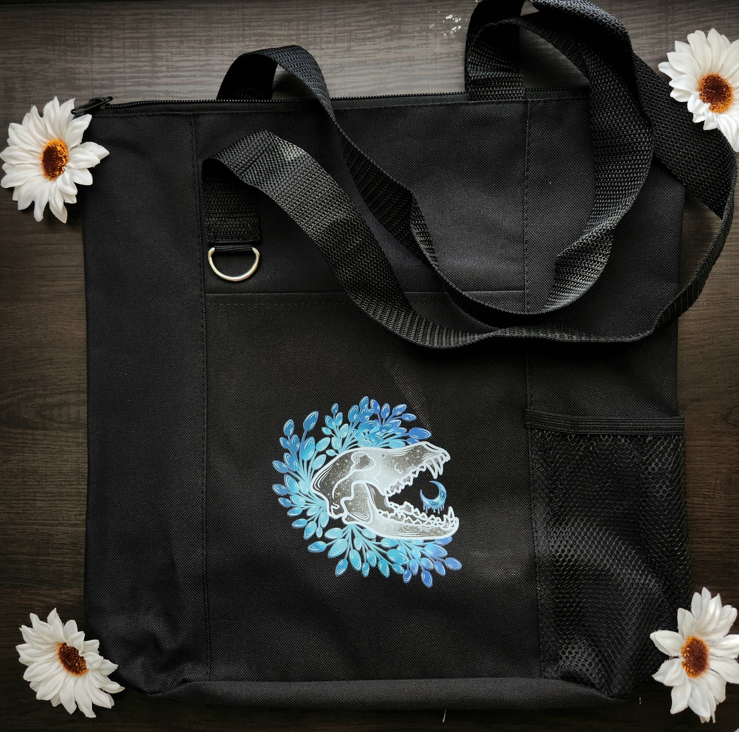 Fox Skull With Bleeding Moon Heat Transfer Black Shoulder Bag