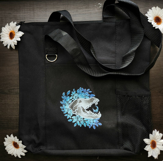 Fox Skull With Bleeding Moon Heat Transfer Black Shoulder Bag