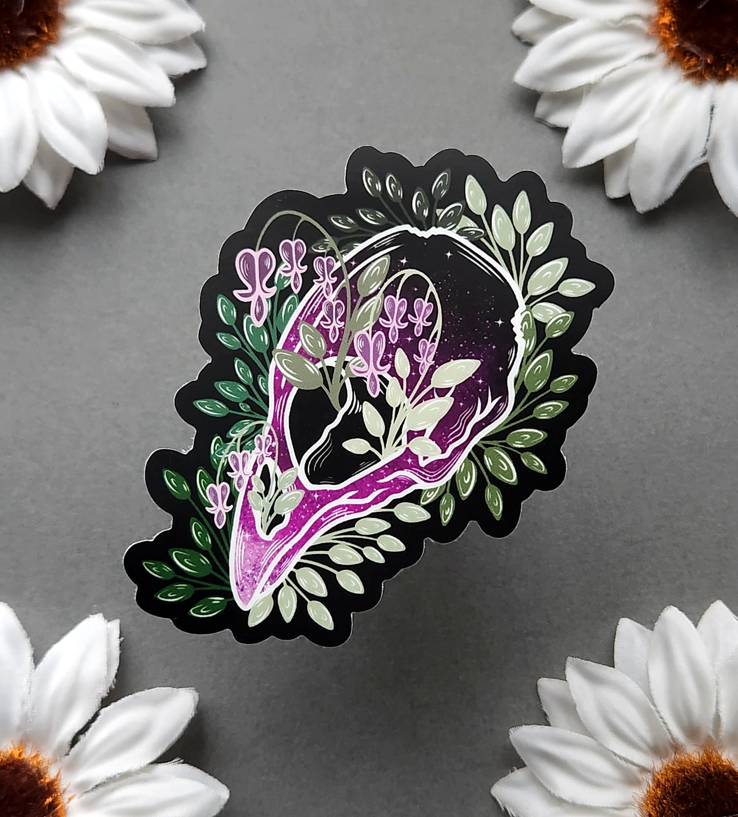 Crow Skull With Bleeding Hearts 2.9x3-inch Matte Sticker