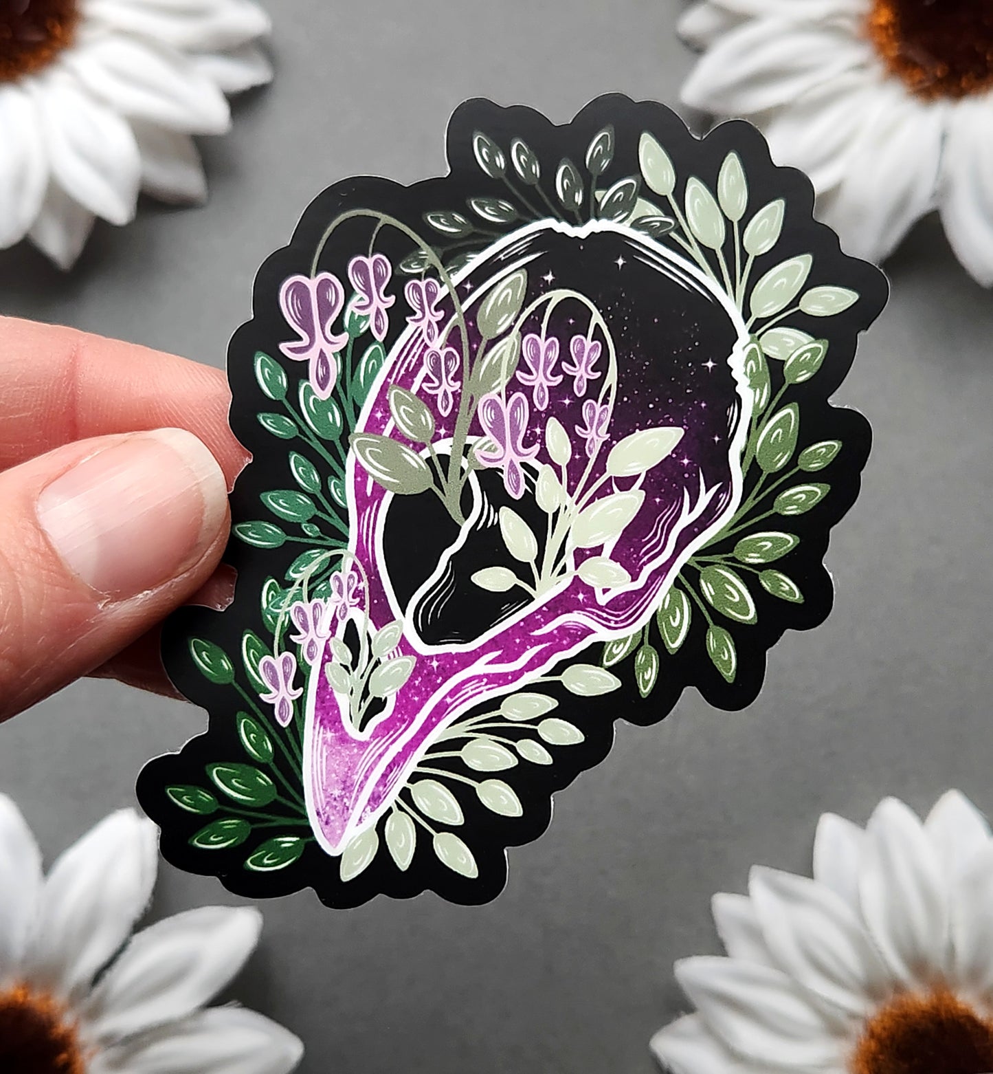 Crow Skull With Bleeding Hearts 2.9x3-inch Matte Sticker