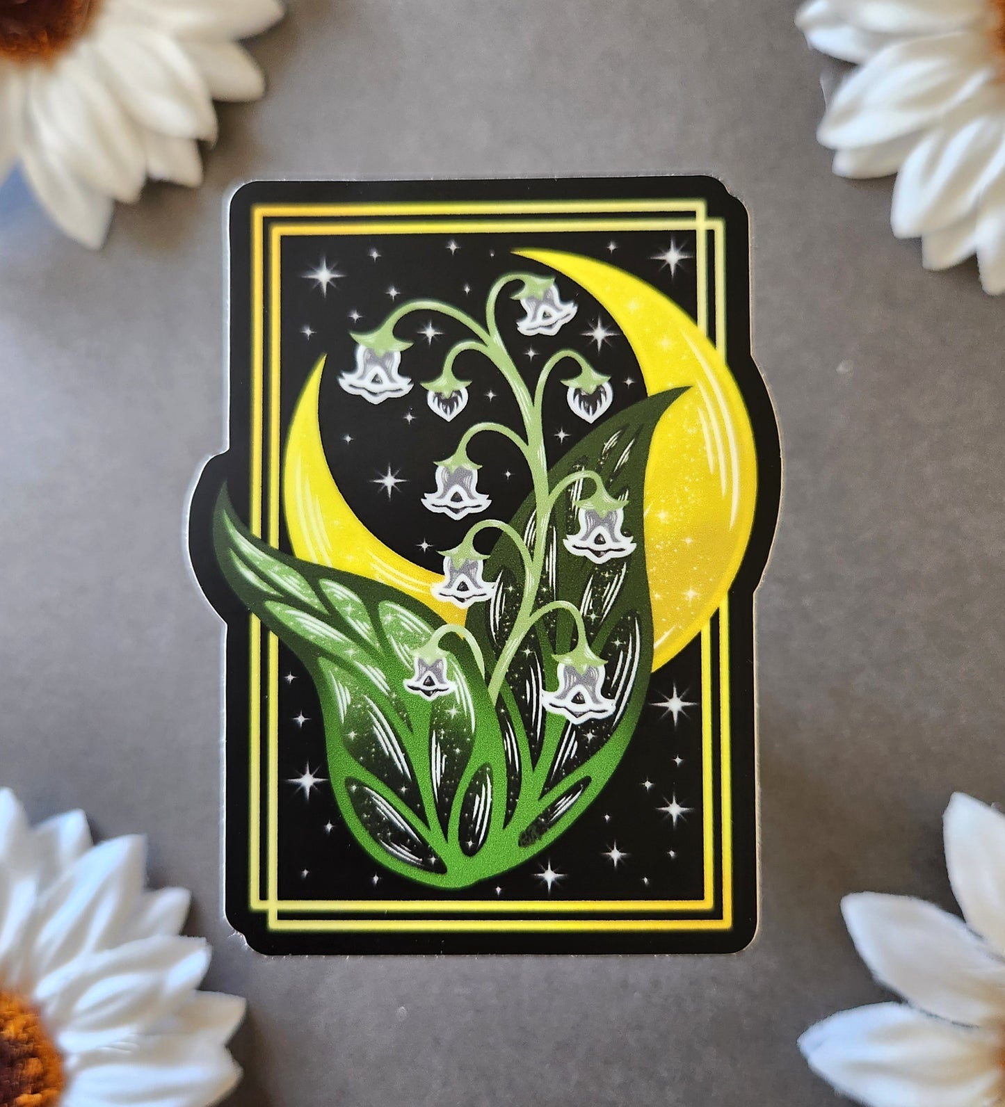 Lilly of the Valley Flower with Moon 2.5x3-inch Matte Sticker