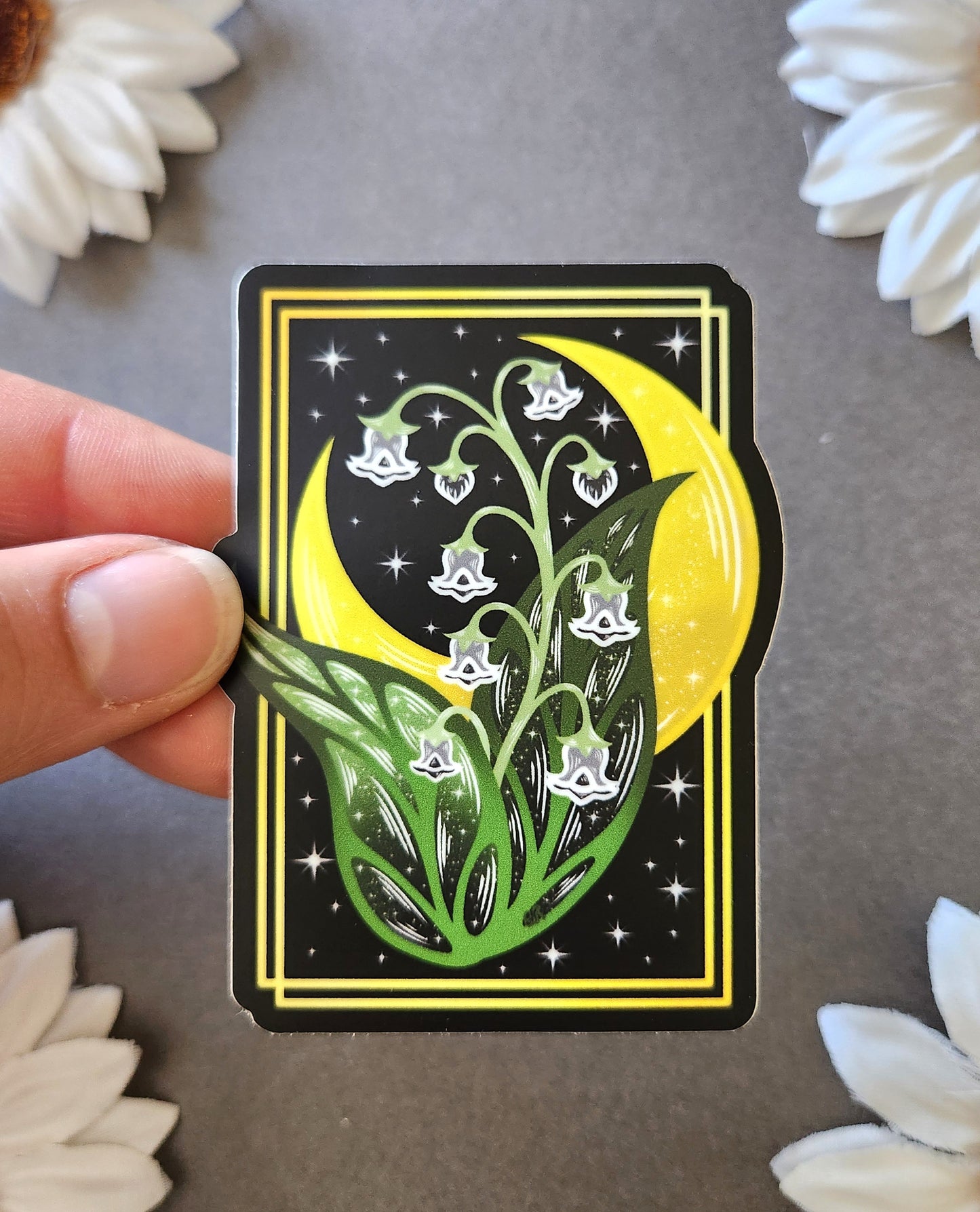 Lilly of the Valley Flower with Moon 2.5x3-inch Matte Sticker