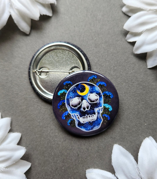 Blue Galaxy Human Skull 1.5-inch Button Pin