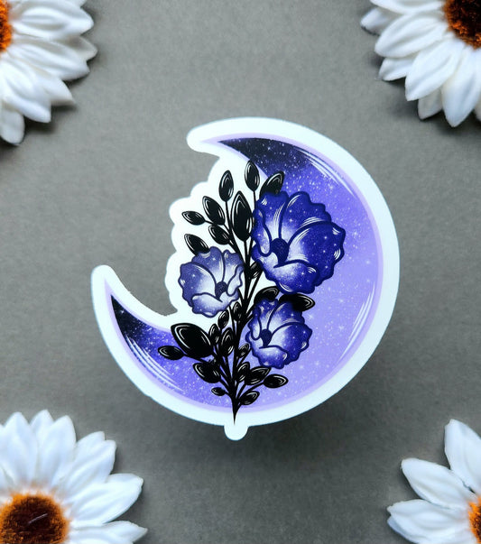 Purple Moon With Poppies Matte 2.9x3-inch Clear Sticker