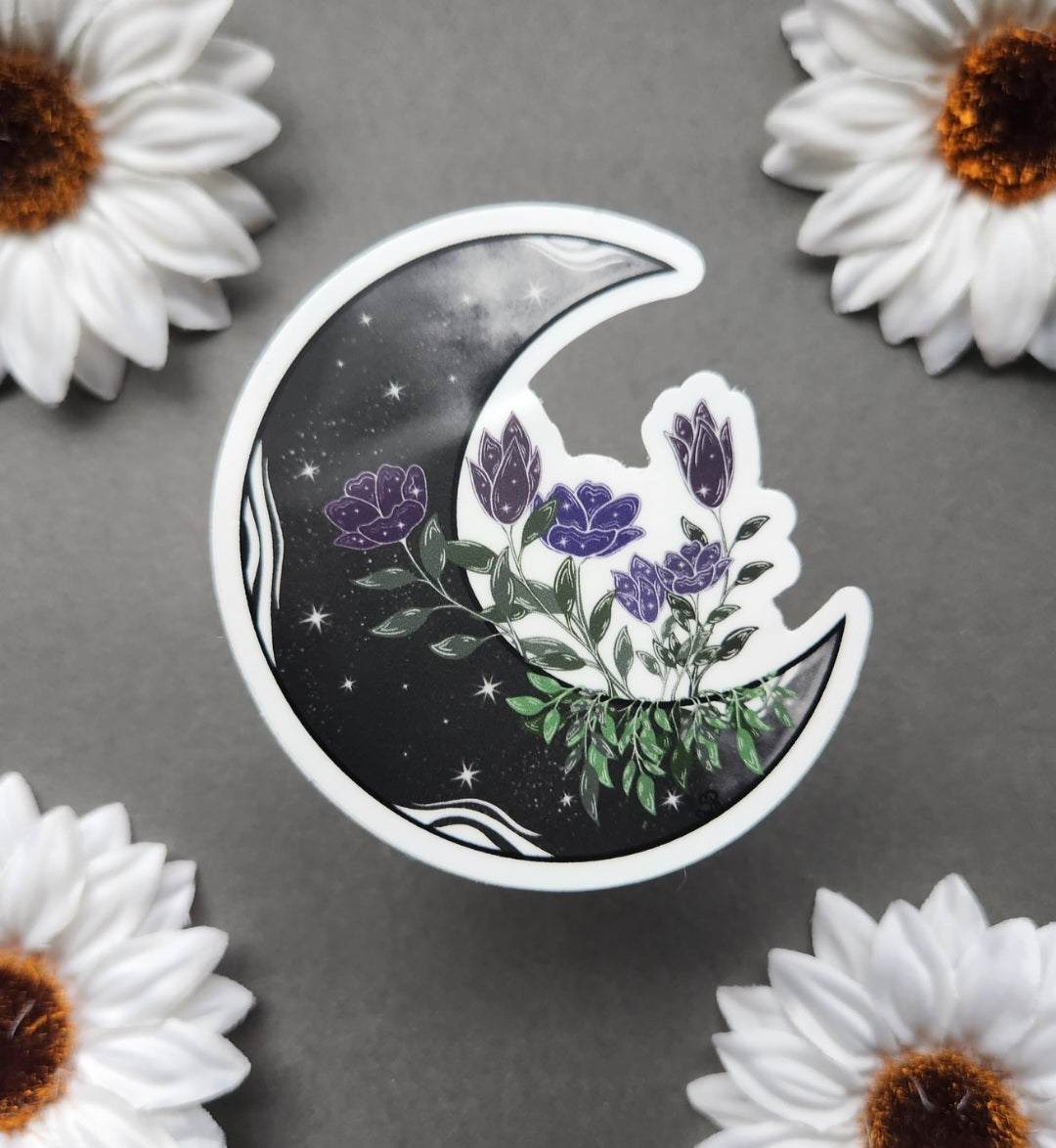 Grey Moon with Flowers Matte 3-inch Sticker