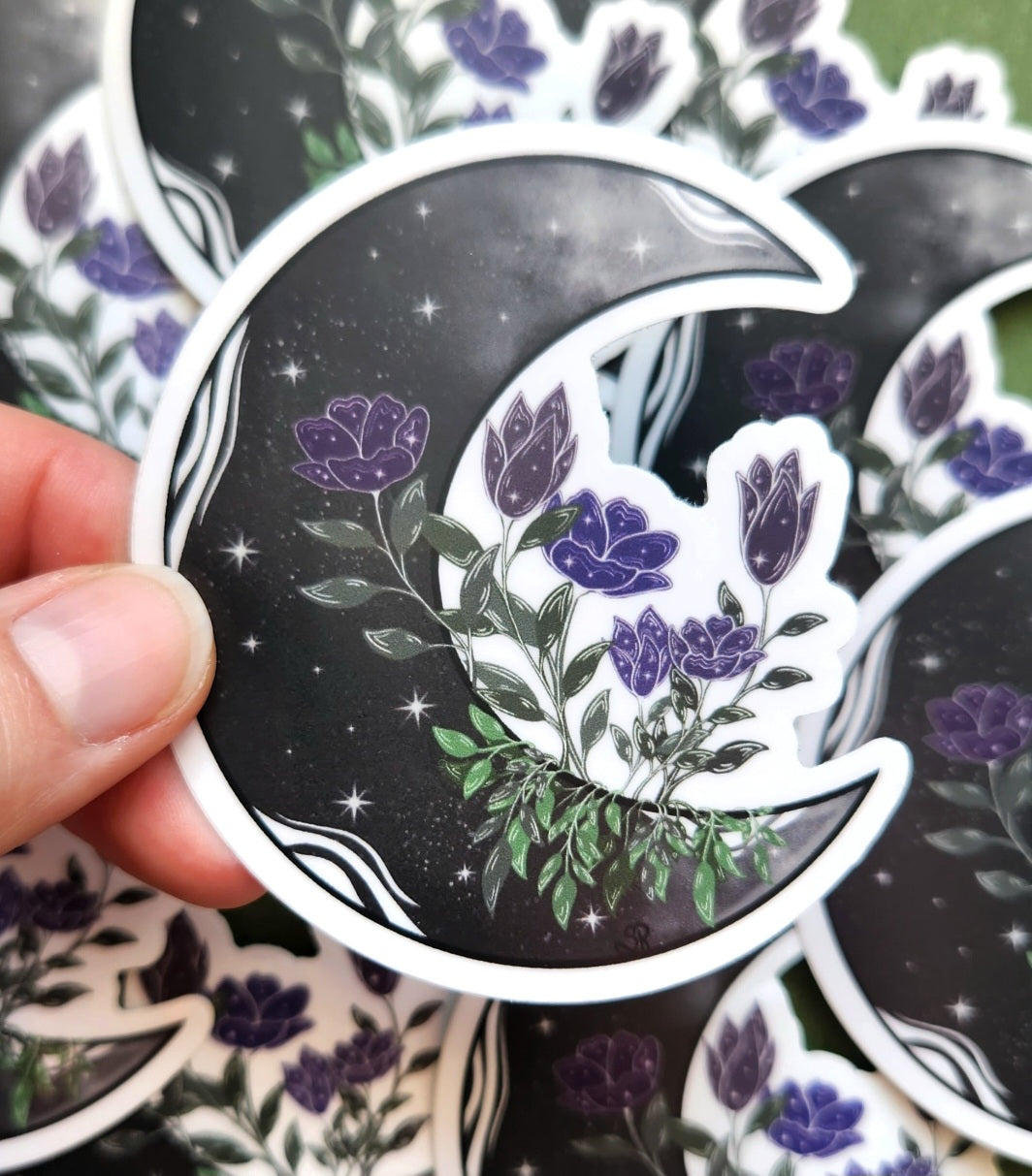 Grey Moon with Flowers Matte 3-inch Sticker