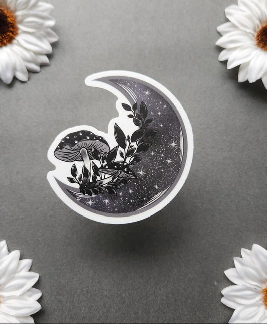 Grey Moon With Mushrooms Matte 2.8x3-inch Sticker