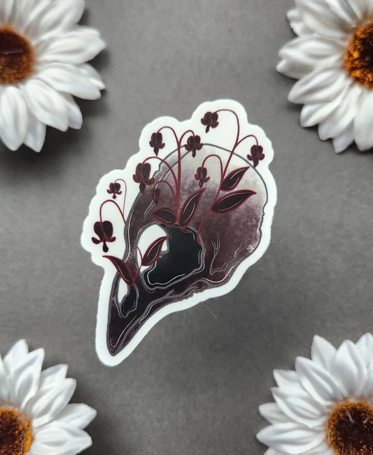 Red Bleeding Heart Corw Skull 3-inch Matte Sticker