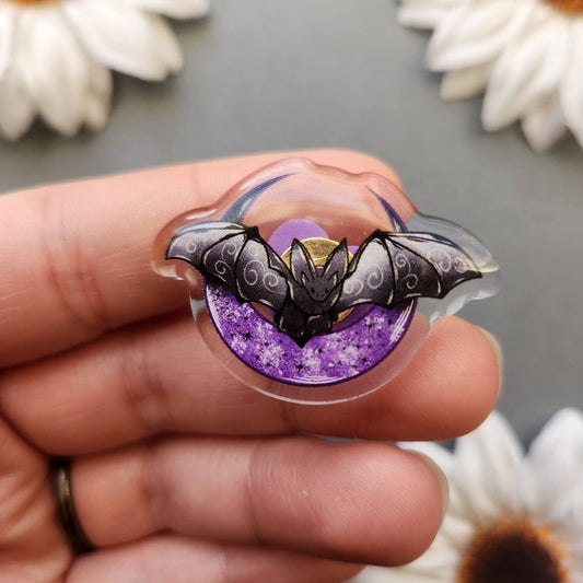 Bat with Moon Acrylic Pin 1.5-Inch