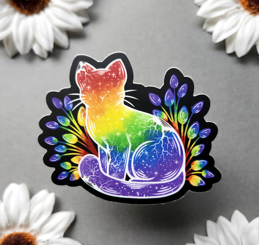 Rainbow Pride Galaxy Cat Matte 3x2.6-inch Sticker