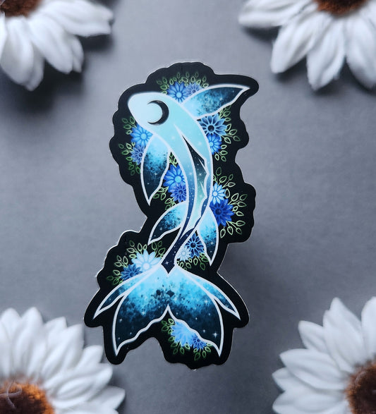 Blue Galaxy Koi Fish 1.8x3-inch Matte Sticker