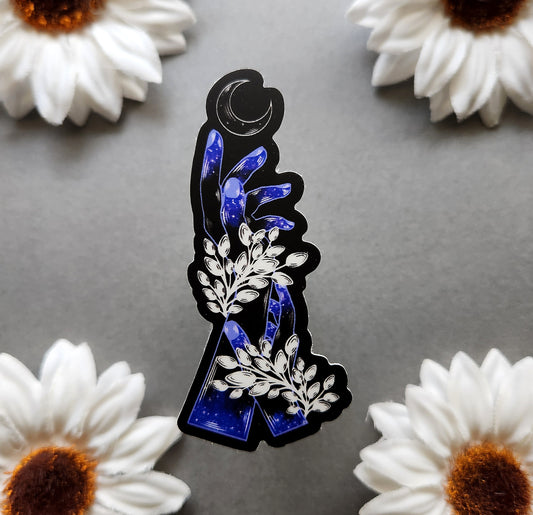Blue Hands With a Half Moon 1.4x3-inch Sticker