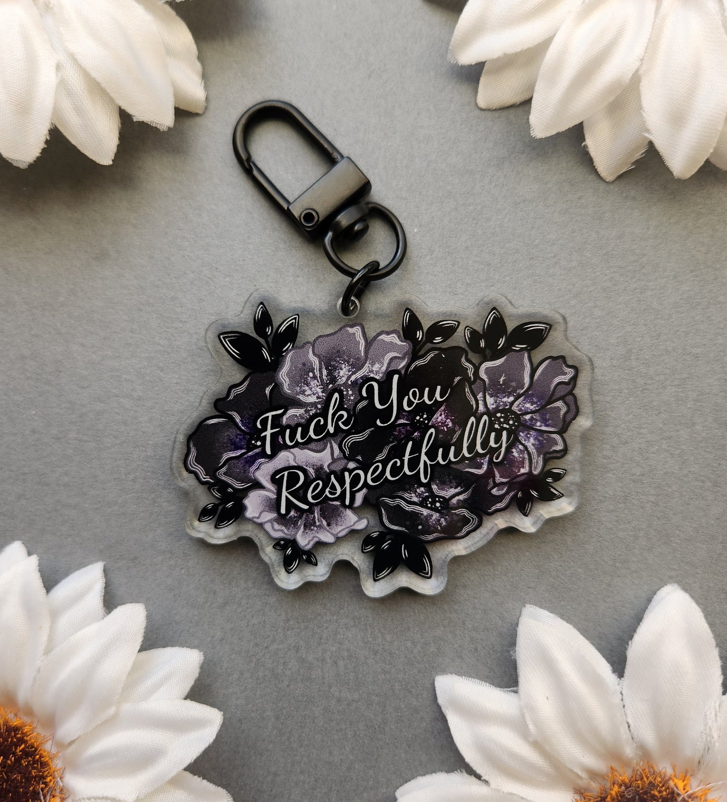 Flower Fuck You Respectfully 2.5-inch Acrylic Keychain