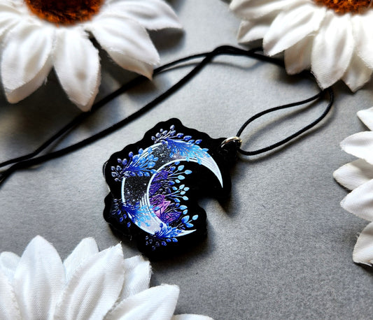 Blue and Purple Crystal Moon 1.5-inch Acrylic Necklace