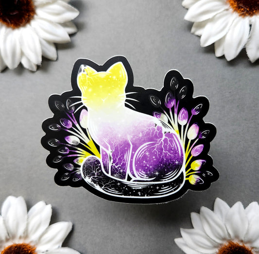 Non Binary Galaxy Cat Matte 3x2.6-inch Sticker
