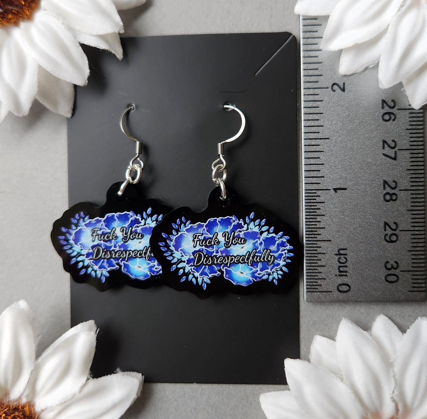 Blue Flower Fuck You Disrespectfully 1.5-inch Acrylic Earrings