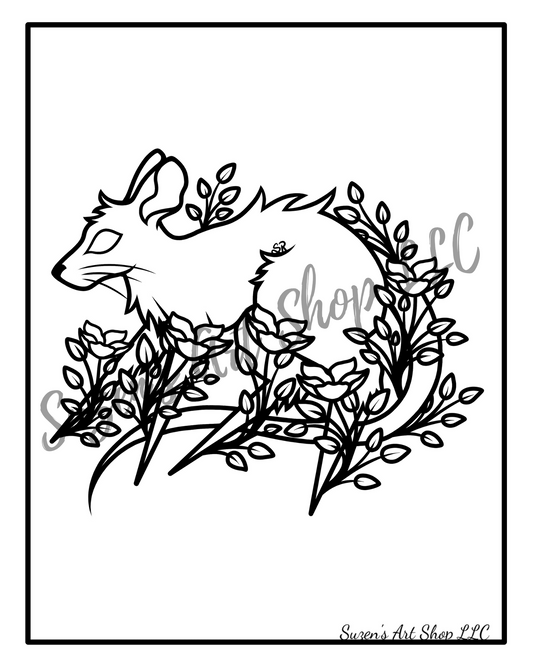 Cherry Blossom Mouse 8×10-inch Digital Download Coloring Page