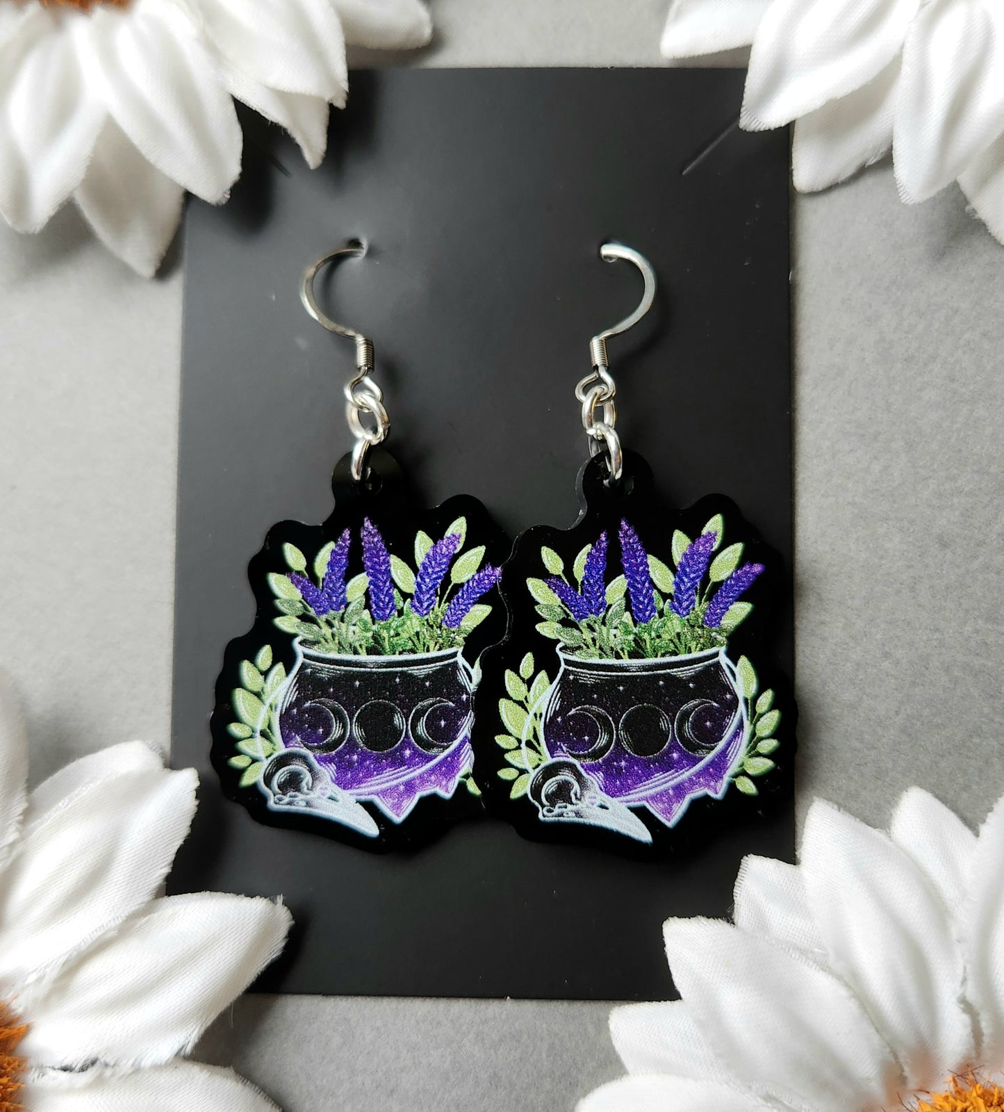 Triple Moon Lavender Cauldron 1.5-inch Acrylic Earrings