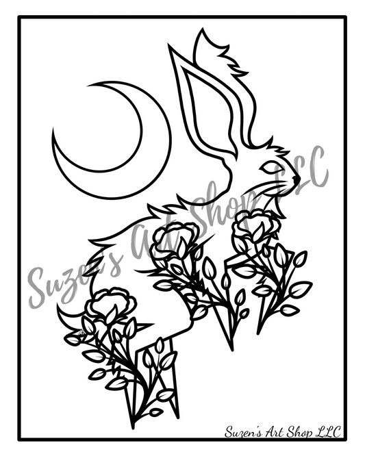 Sun Rabbit 8×10-inch Digital Download Coloring Page