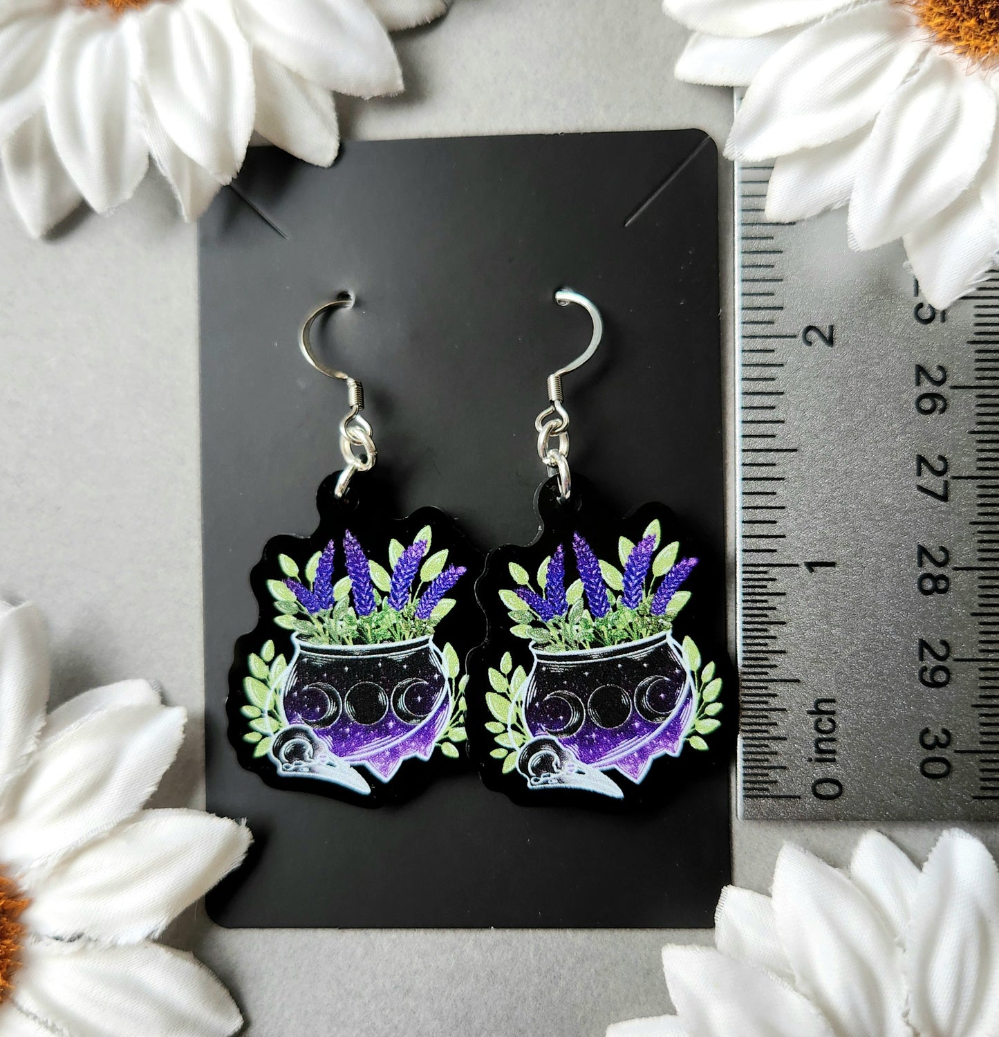 Triple Moon Lavender Cauldron 1.5-inch Acrylic Earrings