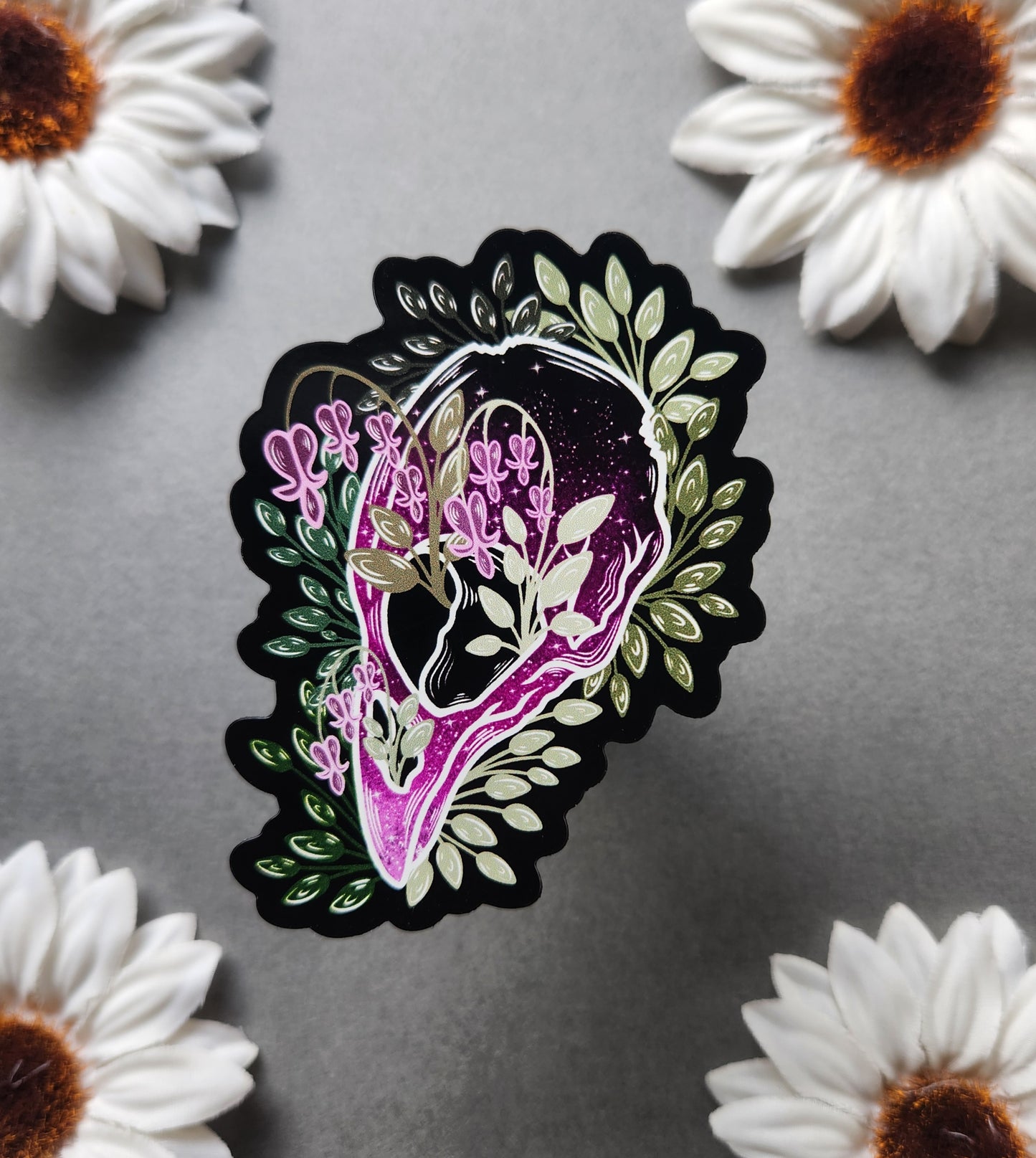 Magnet: Bleeding Heart Flower Crow Skull 2.9x3-inch Magnet