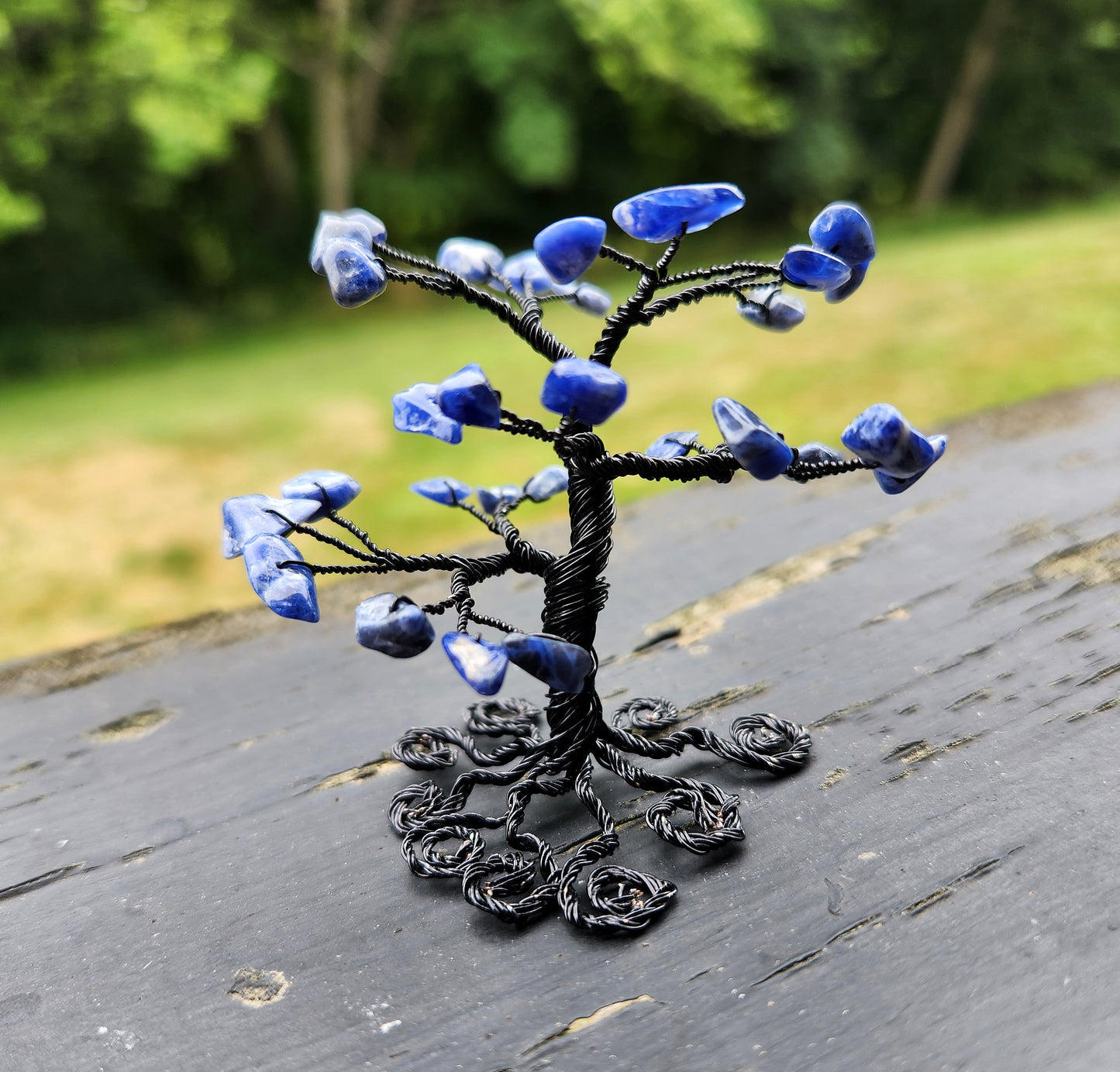 Custom Gemstone Black Plaited Wire Wrapped Tree