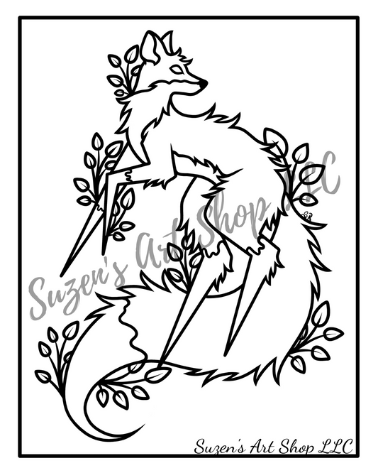Leaf Fox 8×10-inch  Digital Download Coloring Page