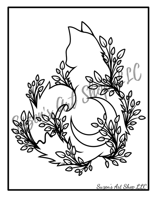Moon Cat 8×10-inch Digital Download Coloring Page