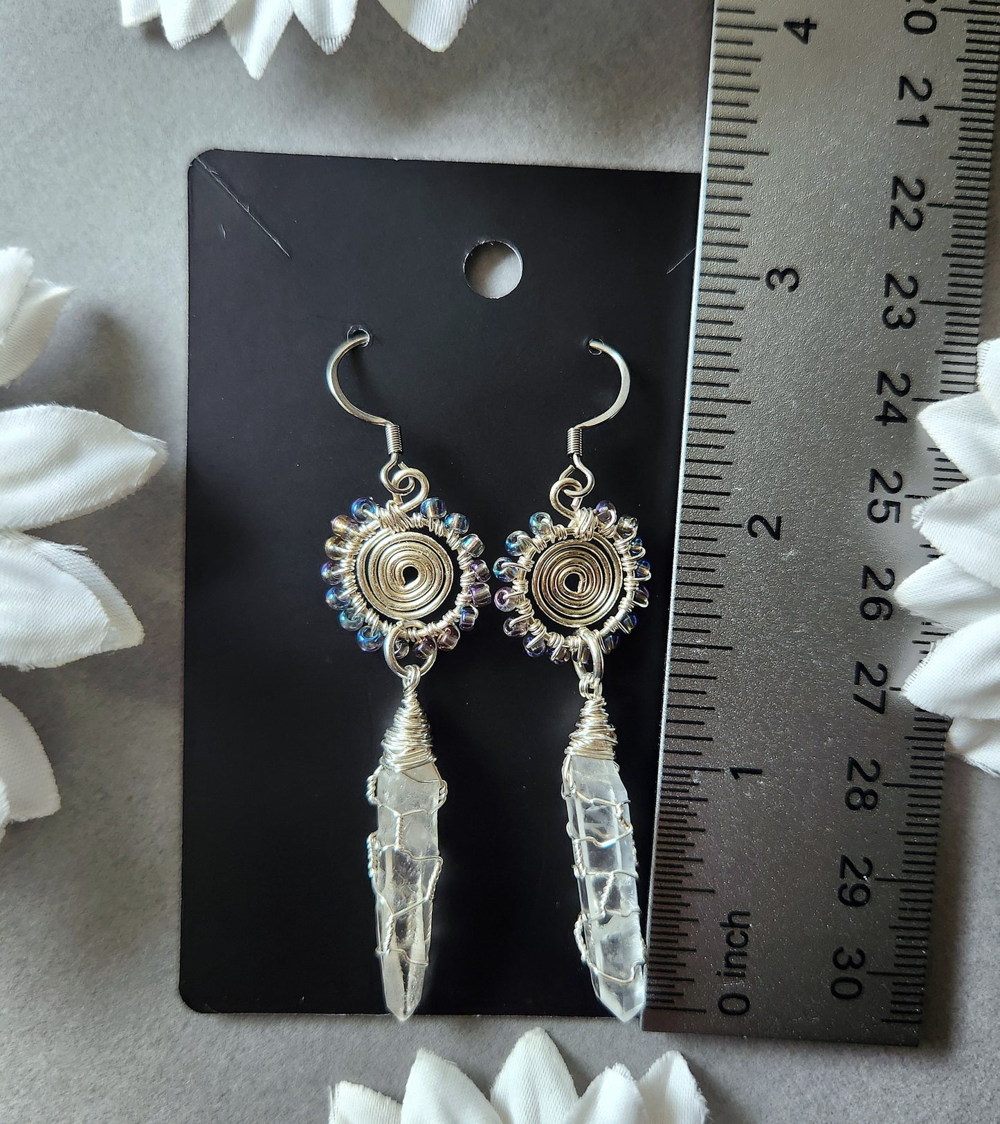 Silver Spiral Wire Wrapped Earrings With Lemurian Quartz