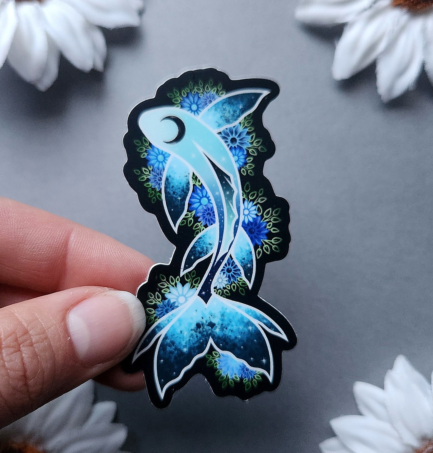 Blue Galaxy Koi Fish 1.8x3-inch Matte Sticker