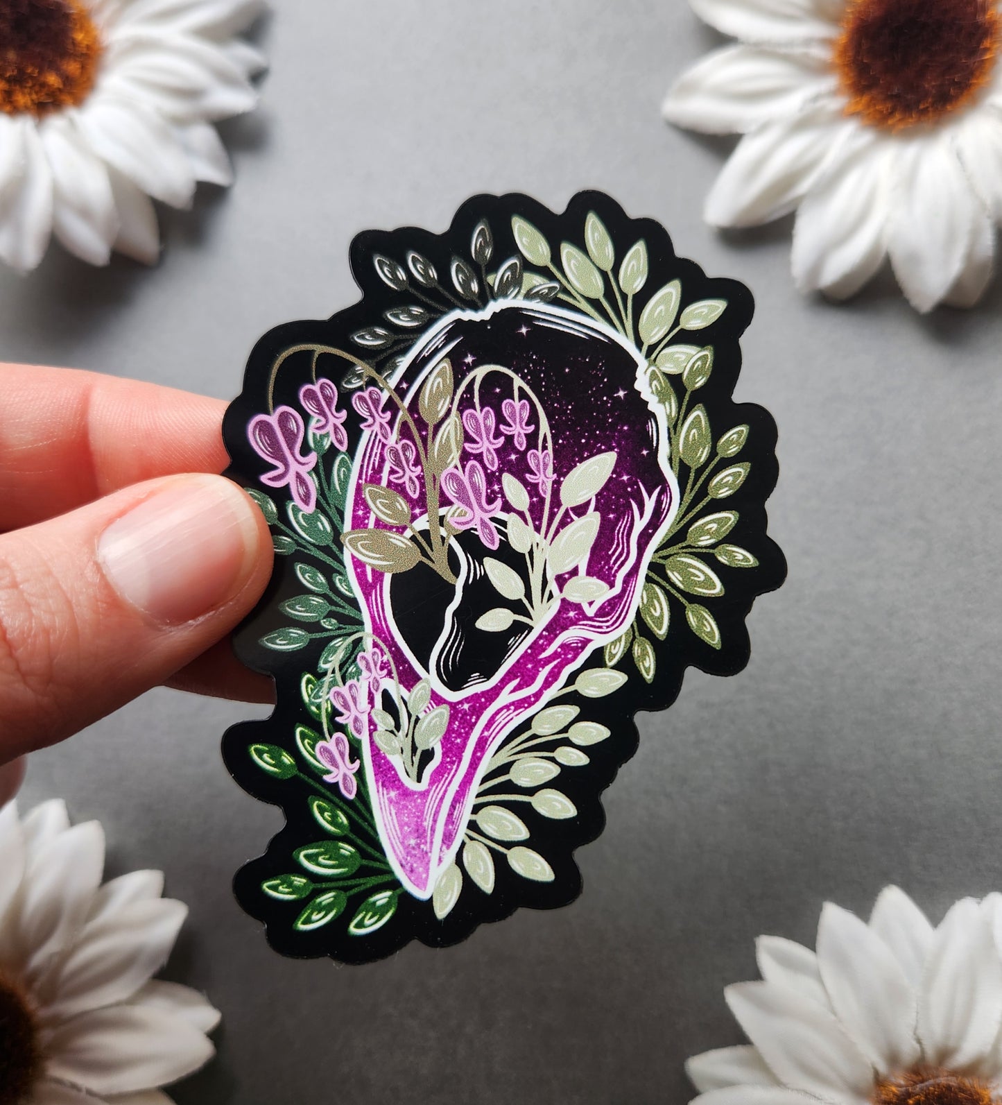 Magnet: Bleeding Heart Flower Crow Skull 2.9x3-inch Magnet