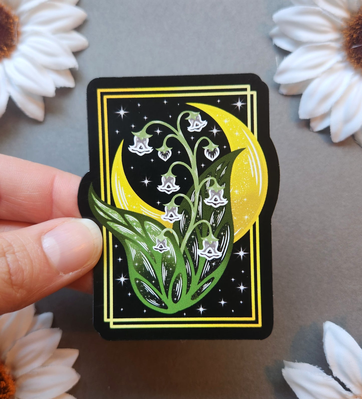 Magnet: Lilly of the Valley Flower with Moon 2.5x3-inch Matte Magnet