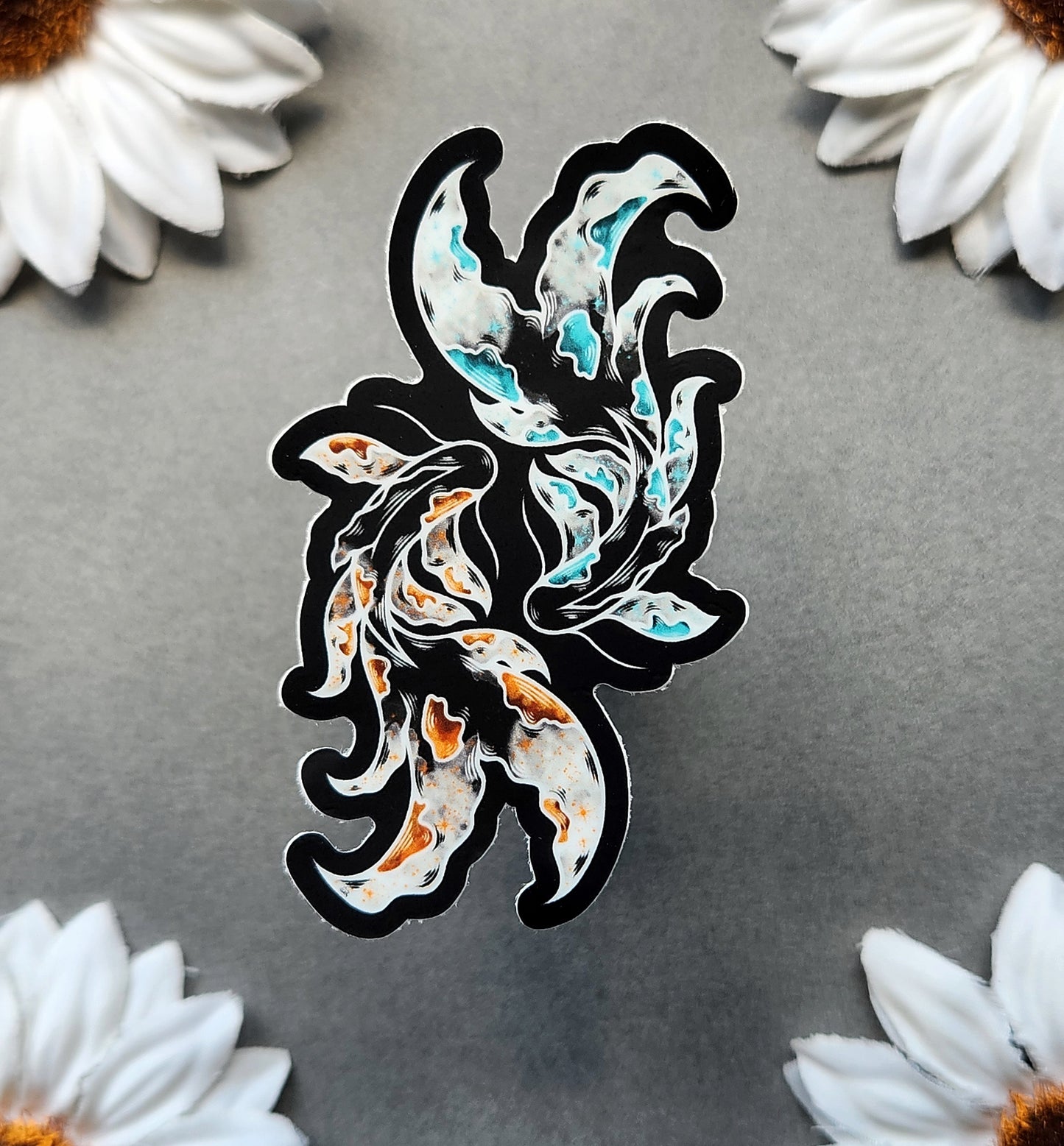 Tangerine and Teal Koi Fish 1.9x3-inch Matte Sticker