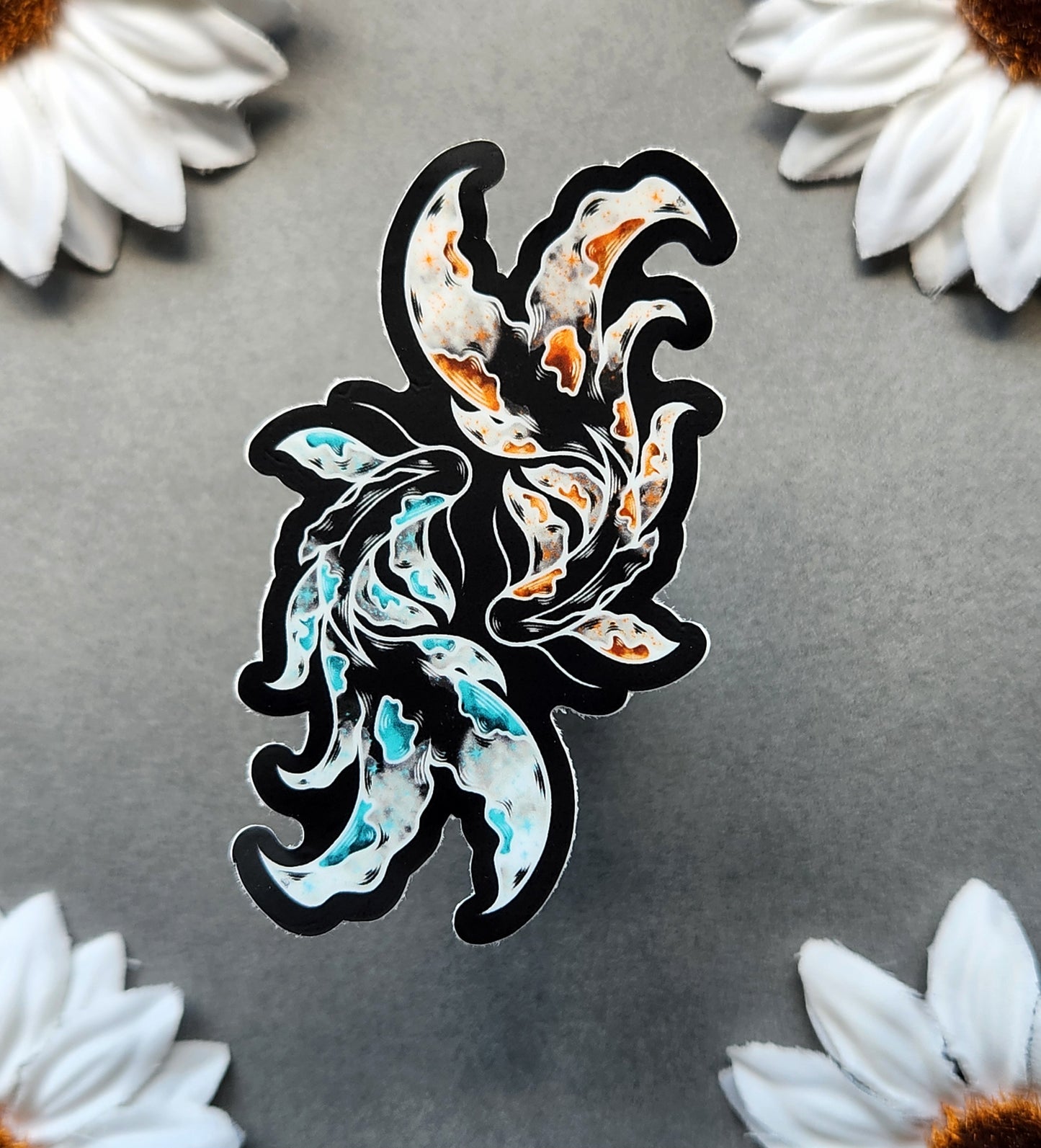 Tangerine and Teal Koi Fish 1.9x3-inch Matte Sticker