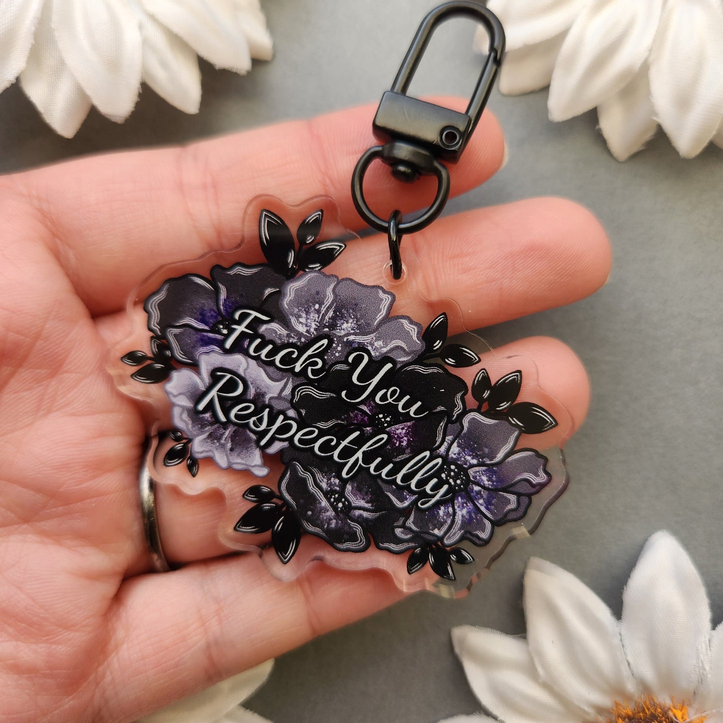 Flower Fuck You Respectfully 2.5-inch Acrylic Keychain