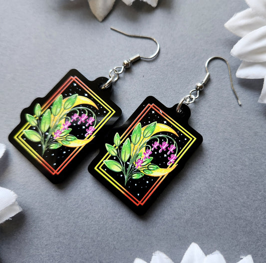 Bleeding Heart Flower and Moon 1.5-inch Acrylic Earrings