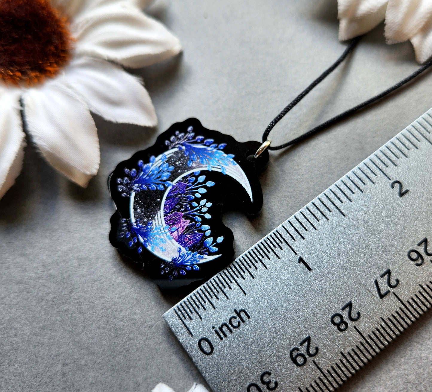 Blue and Purple Crystal Moon 1.5-inch Acrylic Necklace