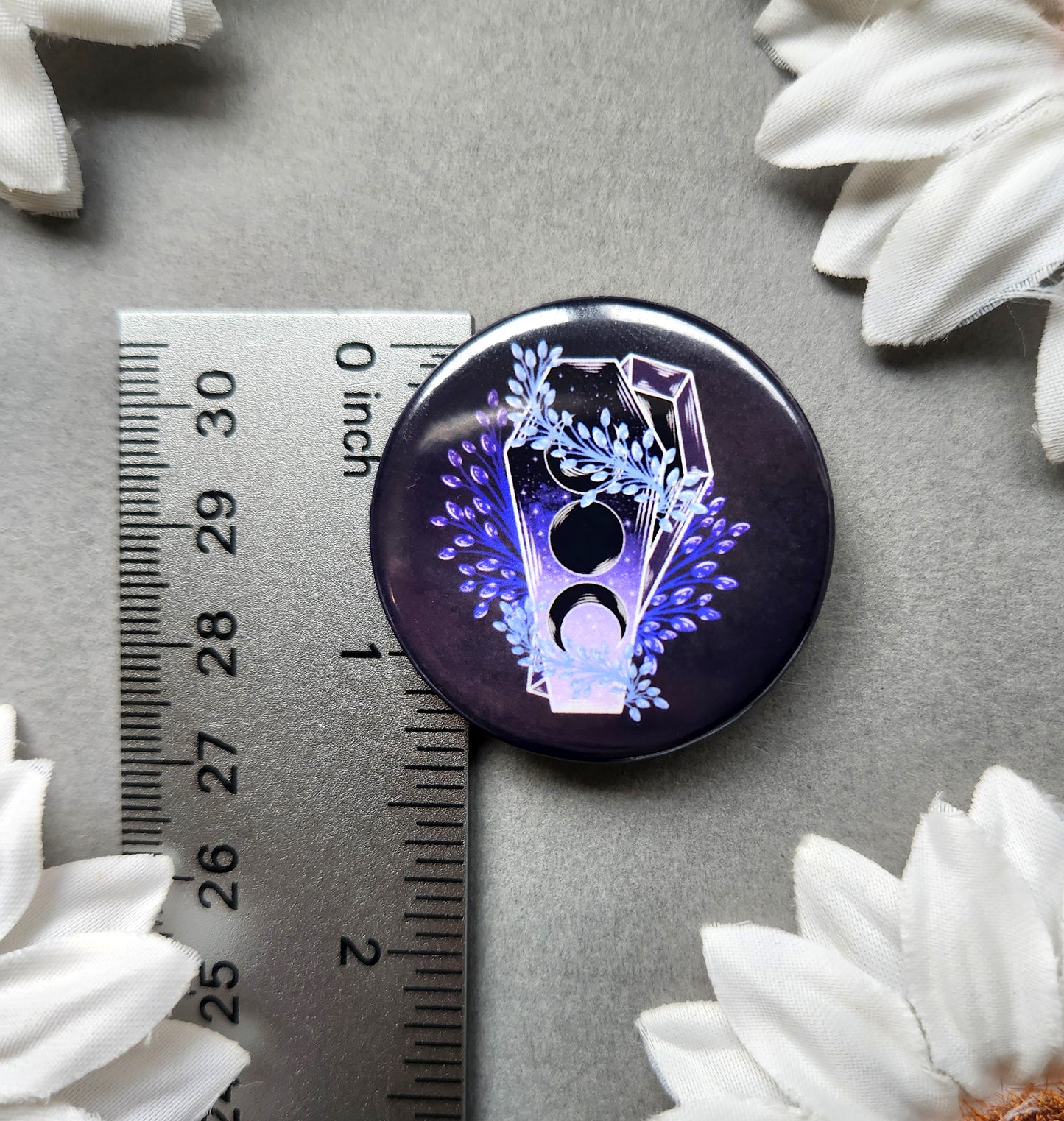Triple Moon Coffin 1.5-inch Button Pin