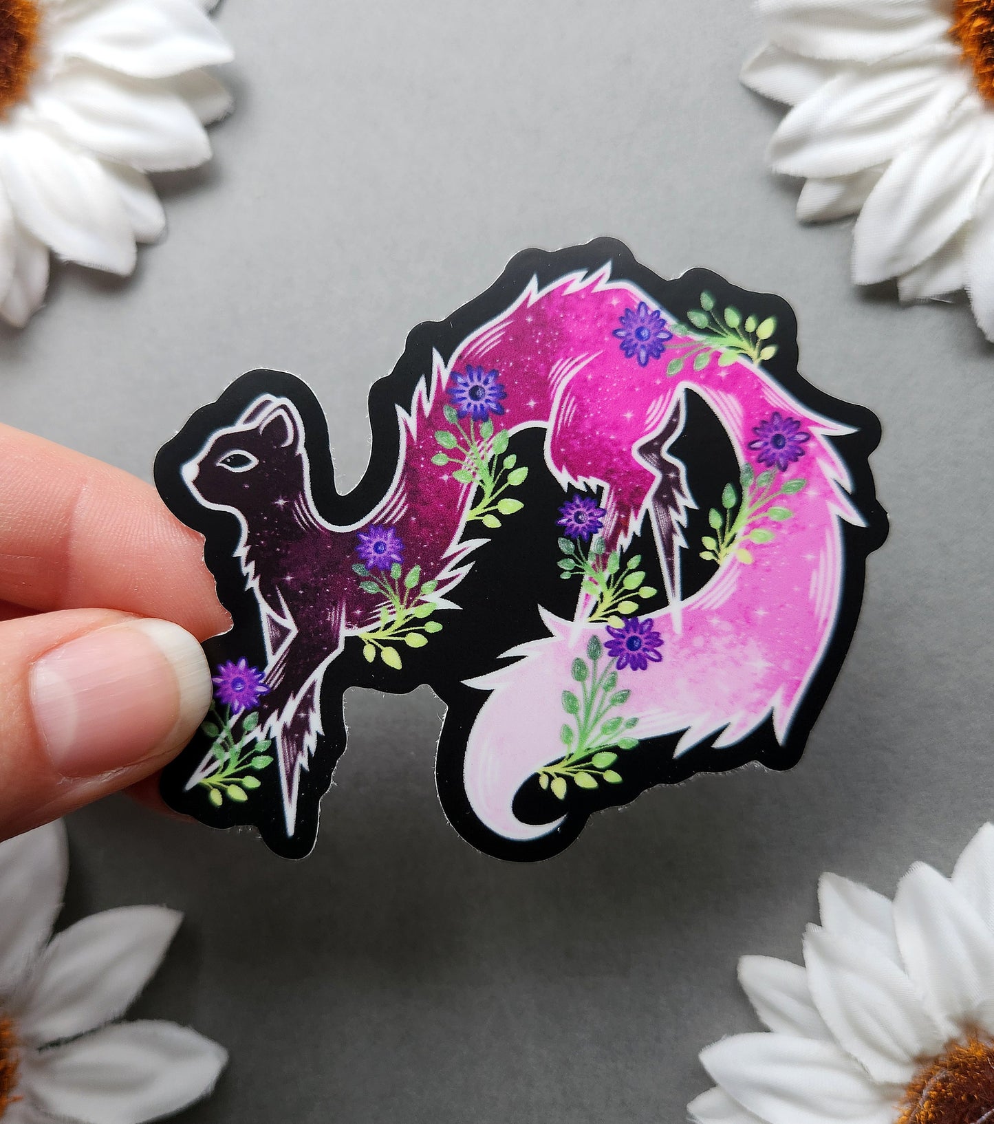 Pink Flower Ferret 3×2.7-inch Matte Sticker